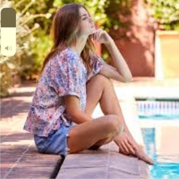 Fifteen Twenty Floral Short Puff Sleeve Button Up Peasant Top Size XS - Picture 6 of 9